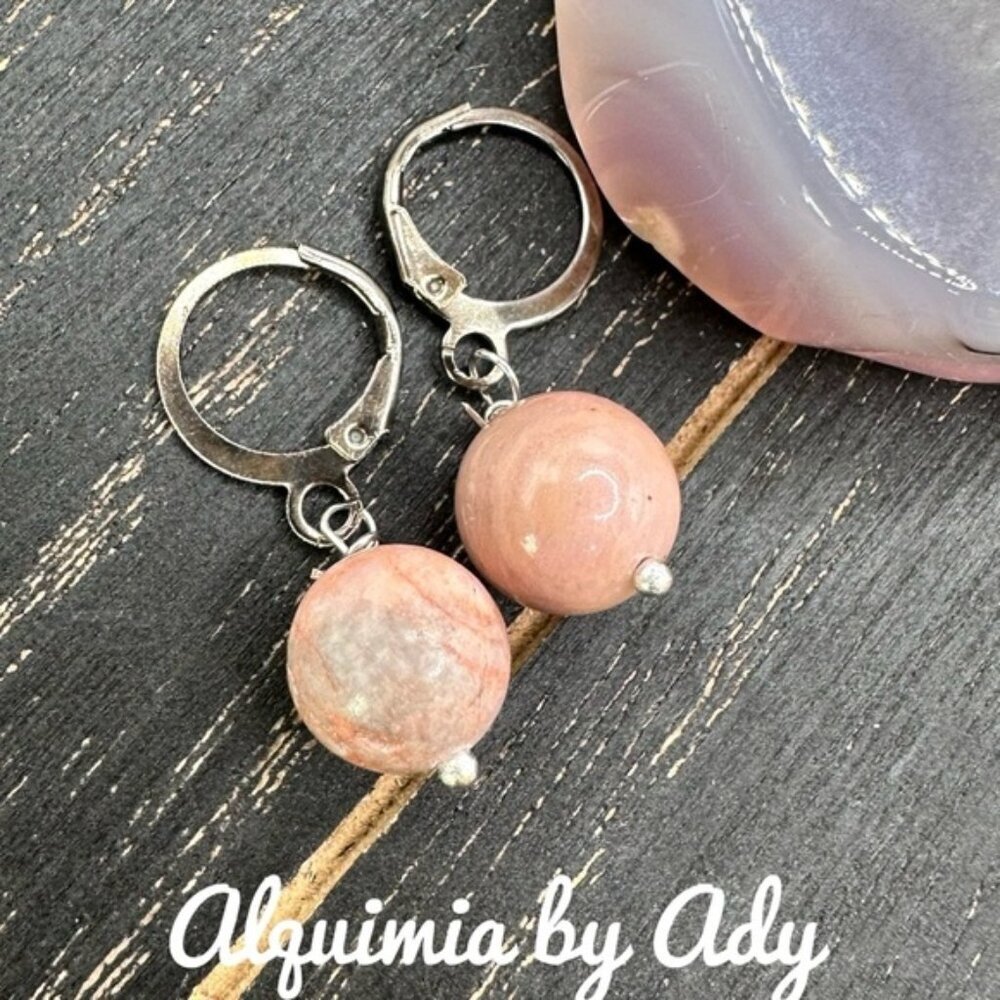 Pink rhodonite dangle spheres earrings
